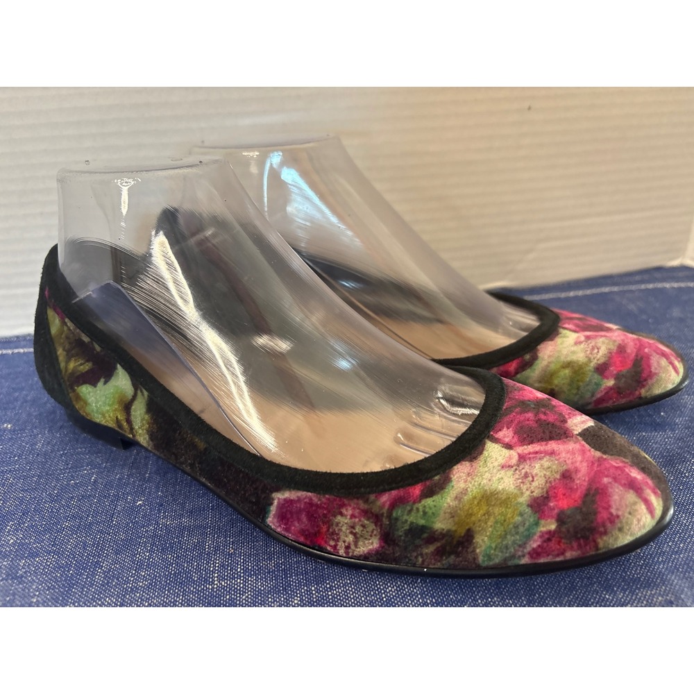 Via Spiga Floral Velvet Ballet Flats Black Suede Heel Multi Color Size 8M EUR 39